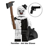 Load image into Gallery viewer, Art the Clown Terrifier scary slasher custom brick minifigure for Halloween builds.