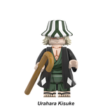 Load image into Gallery viewer, Kisuke Urahara custom brick minifigure from Bleach, with a green-and-white striped hat and wooden cane.