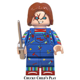 Load image into Gallery viewer, Chucky horror movie custom minifigure character toy detail view.