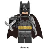 Load image into Gallery viewer, Batman grappling-hook variant custom brick minifigure from DC Justice League, with a gray suit, black cape and silver grappling accessory.