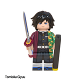 Load image into Gallery viewer, Giyu Tomioka custom brick minifigure from Demon Slayer, with a half-patterned haori and blue-edged sword.