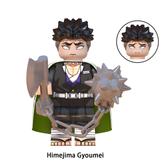 Load image into Gallery viewer, Gyomei Himejima custom brick minifigure from Demon Slayer, with prayer beads, a chain, axe and spiked flail.