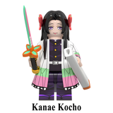 Load image into Gallery viewer, Kanae Kocho custom brick minifigure from Demon Slayer, with butterfly hair ornaments, patterned haori and sword.