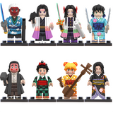 Load image into Gallery viewer, LEGO-compatible Demon Slayer custom minifigure set showing Tanjiro, Inosuke, Zenitsu and other characters in varied outfits.