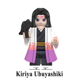 Load image into Gallery viewer, Kiriya Ubuyashiki custom brick minifigure from Demon Slayer, with a white-and-purple haori and black crow accessory.