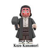 Load image into Gallery viewer, Kozo Kanamori custom brick minifigure from Demon Slayer, with a red mask, dark coat and black hammer.