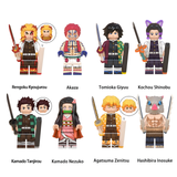 Load image into Gallery viewer, LEGO-compatible Demon Slayer custom minifigure set featuring Tanjiro, Nezuko, Zenitsu, Inosuke, Rengoku, Giyu, Shinobu and Akaza.