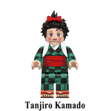 Load image into Gallery viewer, Tanjiro Kamado kimono variant custom brick minifigure from Demon Slayer, with a green checkered kimono and red sash.