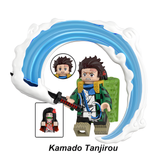 Load image into Gallery viewer, Tanjiro Kamado Water Breathing custom brick minifigure from Demon Slayer, with a sword, green haori and blue water arc.