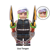 Load image into Gallery viewer, Tengen Uzui custom brick minifigure from Demon Slayer, with a jeweled headband and chained twin blades.