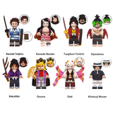 Load image into Gallery viewer, LEGO-compatible Demon Slayer custom minifigure set showing Tanjiro, Nezuko, Yoriichi and Upper Rank demons.