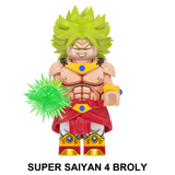 Load image into Gallery viewer, Broly green-haired variant custom brick minifigure from Dragon Ball, with bright green hair, a red-fur torso and green energy effect.
