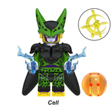 Load image into Gallery viewer, Cell custom brick minifigure from Dragon Ball, with green-and-black armor and blue lightning effects.