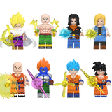 Load image into Gallery viewer, LEGO-compatible Dragon Ball custom minifigure set showing Goku, Gohan, Androids and other fighters with energy effects.