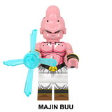 Load image into Gallery viewer, Majin Buu custom brick minifigure from Dragon Ball, with a pink body, white trousers and turquoise energy effect.