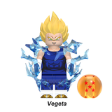 Load image into Gallery viewer, Super Saiyan Vegeta custom brick minifigure from Dragon Ball, with gold-colored hair, a blue suit and blue lightning effects.
