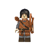 Load image into Gallery viewer, House Stark archer custom brick minifigure from Game of Thrones, with a black helmet, bow and quiver.