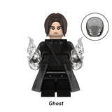 Load image into Gallery viewer, Ghost custom brick minifigure from Marvel Thunderbolts, with a black tactical outfit, clear hand effects and masked-head inset.