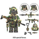 Load image into Gallery viewer, Military KSK Special Forces soldier custom brick minifigure with woodland camouflage, tactical goggles and toy weapon accessories.