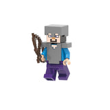 Load image into Gallery viewer, Steve with Iron Armor &amp; Bow - Custom LEGO-compatible Minecraft minifigure, metallic finish armor series.
