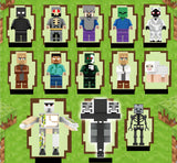 Load image into Gallery viewer, Minecraft block-style character lineup with Herobrine, Null, Steve variants, a Zombie, Villager, Sheep, Iron Golem and Wither.
