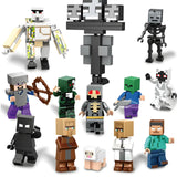 Load image into Gallery viewer, LEGO-compatible Minecraft custom minifigure set showing Herobrine, Wither, Iron Golem and other block-style characters.