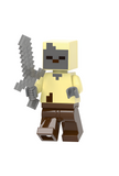 Load image into Gallery viewer, Husk custom brick minifigure from Minecraft, with a pale block-shaped head, brown clothing and gray sword.