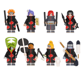 Load image into Gallery viewer, LEGO-compatible Naruto group image showing Itachi, Kisame, Deidara, Konan, orange-mask Obito (Tobi), Nagato, Yahiko and Zetsu.