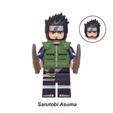 Load image into Gallery viewer, Asuma Sarutobi custom brick minifigure from Naruto, with spiked dark hair, a green vest and paired blades.