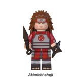 Load image into Gallery viewer, Choji Akimichi custom brick minifigure from Naruto, with brown hair, red armor and kunai.