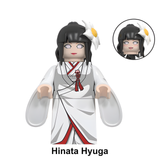 Load image into Gallery viewer, Hinata Hyuga wedding outfit custom brick minifigure from Naruto, with long black hair, a white kimono and floral head ornaments.