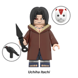 Load image into Gallery viewer, Itachi Uchiha cloak variant custom brick minifigure from Naruto, with a brown cloak, black hair and cat-mask inset.