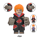 Load image into Gallery viewer, Jugo transformed arms custom brick minifigure from Naruto, with orange hair, an Akatsuki cloak and large gray arm accessories.