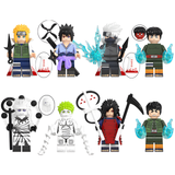 Load image into Gallery viewer, LEGO-compatible Naruto Shippuden custom minifigure set featuring Kakashi, Minato, Sasuke, Might Guy, Rock Lee, White Zetsu and two Madara variants.