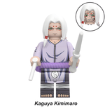 Load image into Gallery viewer, Kimimaro normal-form custom brick minifigure from Naruto, with white hair, pale clothing, a purple rope belt and a bone sword.