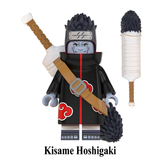 Load image into Gallery viewer, Kisame Hoshigaki custom brick minifigure from Naruto, with blue skin, an Akatsuki cloak and bandage-wrapped sword.