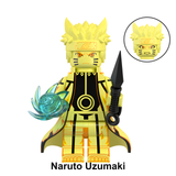 Load image into Gallery viewer, Naruto Uzumaki Bijuu Mode custom brick minifigure from Naruto, with a yellow chakra outfit and turquoise energy effect.