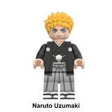 Load image into Gallery viewer, Naruto Uzumaki wedding outfit custom brick minifigure from Naruto, with a black formal jacket and gray striped trousers.