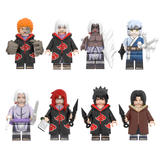 Load image into Gallery viewer, LEGO-compatible Naruto group image showing Sasuke, Mitsuki, Jugo, Karin, Suigetsu, Itachi and Kimimaro in normal and Curse Mark forms.