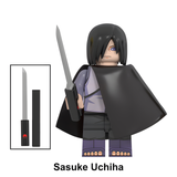 Load image into Gallery viewer, Sasuke Uchiha cloak variant custom brick minifigure from Naruto, with a black cloak and straight sword.