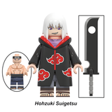 Load image into Gallery viewer, Suigetsu Hozuki custom brick minifigure from Naruto, with white hair, an Akatsuki cloak and large broad sword inset.