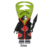 Load image into Gallery viewer, Zetsu custom brick minifigure from Naruto, with a green plant-like collar and Akatsuki cloak.