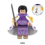 Load image into Gallery viewer, Issho (Fujitora) custom brick minifigure from One Piece, with a purple robe, white Marine coat and sword.