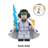 Load image into Gallery viewer, Kuzan (Aokiji) custom brick minifigure from One Piece, with a blue sleep mask, white suit and blue ice sword.