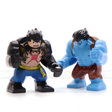 Load image into Gallery viewer, One Piece Luffy Gear 4 and blue Nightmare Luffy custom brick figures displayed side by side for a size and appearance comparison.