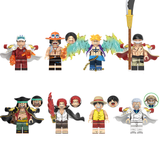 Load image into Gallery viewer, LEGO-compatible One Piece custom minifigure set showing Luffy, Whitebeard and other pirates and Marines with accessories.