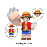Load image into Gallery viewer, Monkey D. Luffy enlarged fist custom brick minifigure from One Piece, with a straw hat, red vest and oversized fist effect.