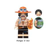 Load image into Gallery viewer, Portgas D. Ace custom brick minifigure from One Piece, with an orange hat and flame effects.