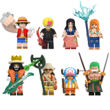 Load image into Gallery viewer, LEGO-compatible One Piece custom minifigure set showing eight Straw Hat crew characters with accessories.