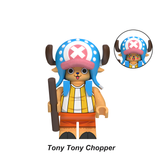 Load image into Gallery viewer, Tony Tony Chopper custom brick minifigure from One Piece, with a blue-and-pink hat and brown staff.